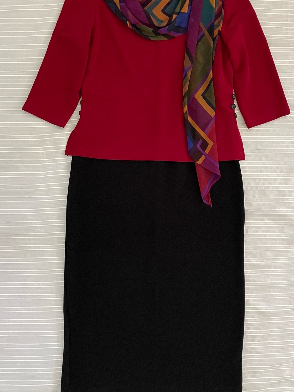 Vtg. Sheri Martin Black Cherry Midi Dress 12 w/ scarf career office siren